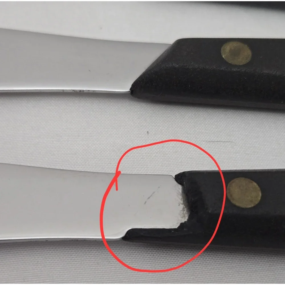 Vtg Stanley Stainless USA Steak Knives Set of 5 Black Composite Handles Serrated